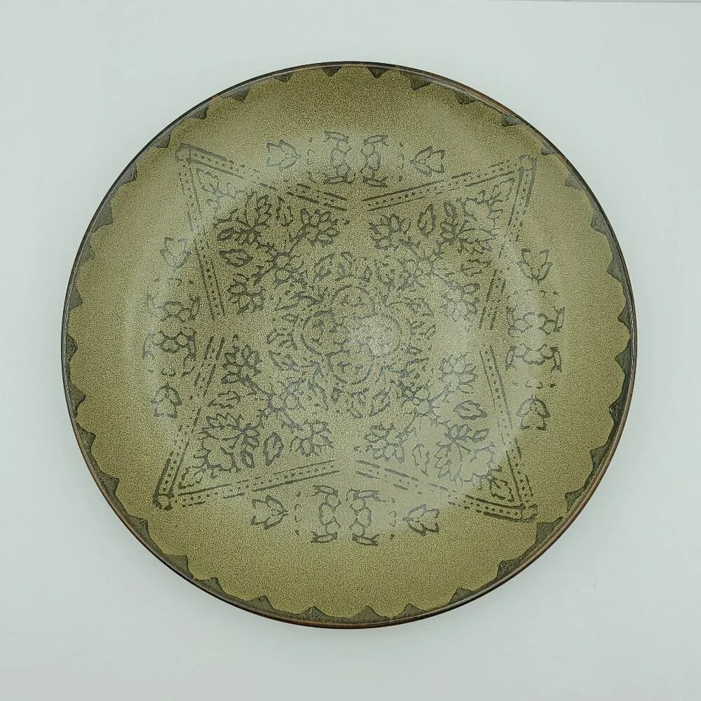 Pier 1 Batik Dinner Plates Pier 1 Imports Olive Green Brown Gray Stoneware Plate